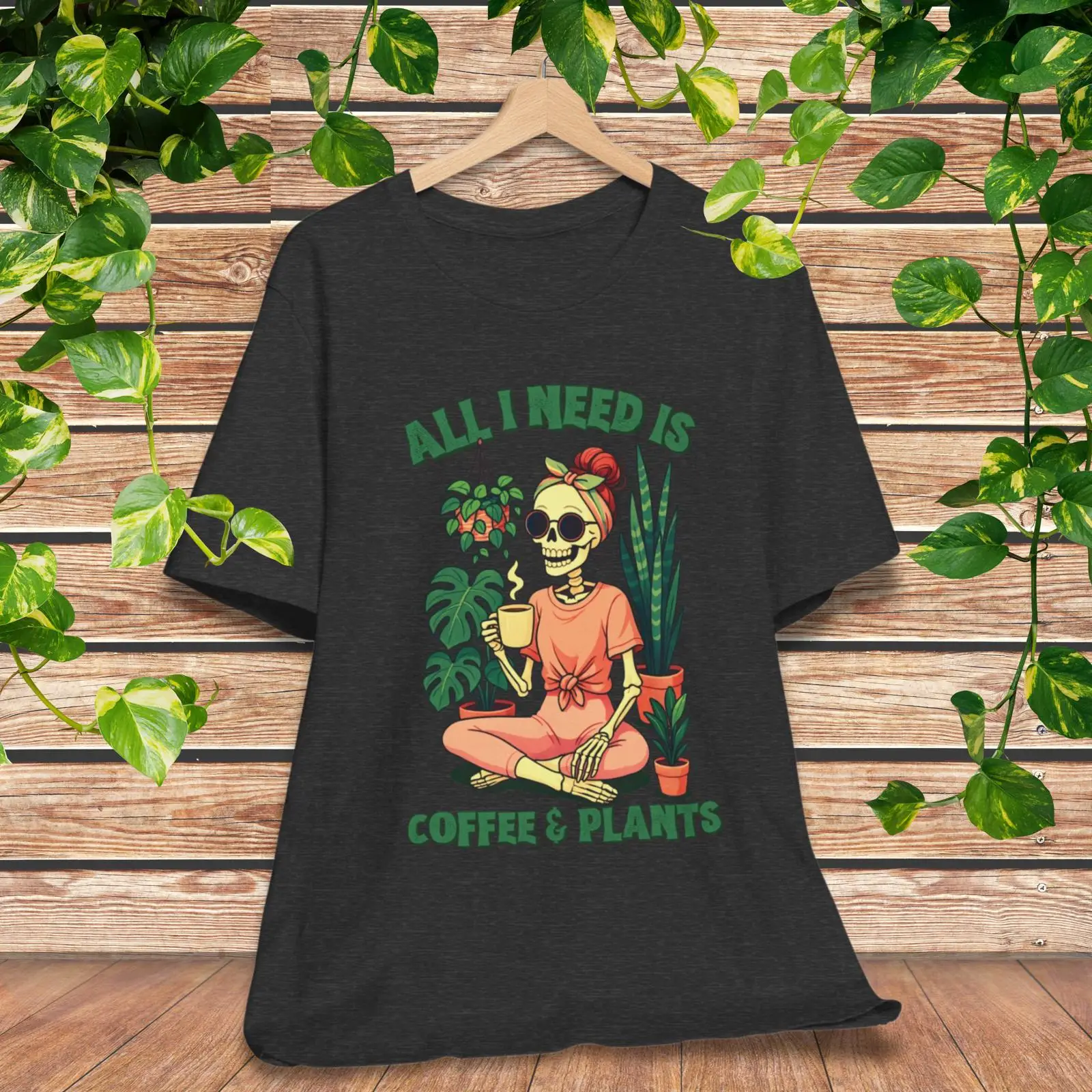 Plant Parent Shirt - Lustiges Skelett-T-Shirt für Kaffee-Süchtige und Pflanzenliebhaberinnen,